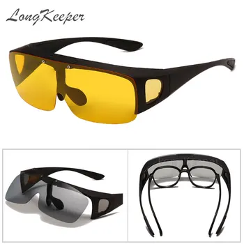 LongKeeper Kare Polarize gece görüş gözlüğü Erkekler Kadınlar Flip Up Sürüş Güneş Gözlüğü Erkek Spor Gözlük Kapak Oculos Hombre
