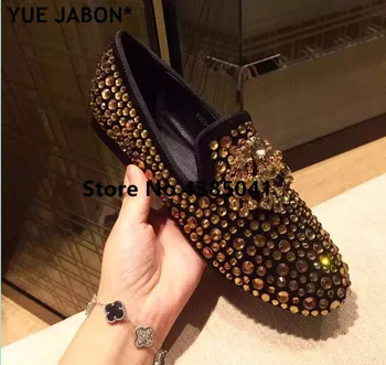 Lüks altın rhinestones sneakers bling bling üzerinde Kayma karışık renk düz ayakkabı kristal kadın rahat ayakkabılar ayakkabı nokta Loafer'lar