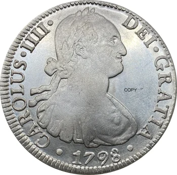 Meksika Sikke 1798 8 Reales Carlos IV Cupronickel Kaplama Gümüş Kopya Para