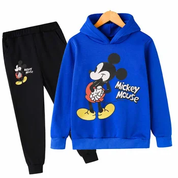 Mickey Mouse 2022 Çocuklar Yeni Hoodies Setleri Kızlar Bahar Sonbahar Pamuk Tişörtü Pantolon 2 Adet / Kıyafetler Disney Serisi Rahat Takım Elbise