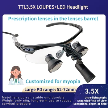 Miyopi için-Burite 3.5 X TTL (Lensler) Loupes IPD Özelleştirilmiş Diş Cerrahi Lupes Spot LED Far