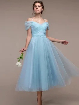 Mizaç Tül Katı İnce Nedime Elbisesi Kadın Fairycore Yay Bantlama Balo Yüksek Bel Slash Boyun Doğum Günü Kıyafetleri