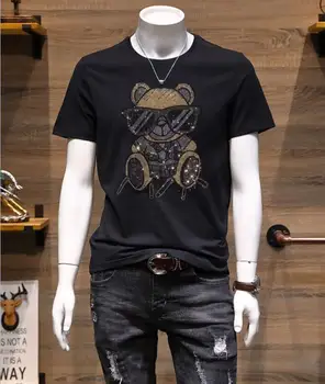 Moda Anime Pamuk Kısa kollu T shirt Yaz Rhinestones Tasarımcı T Shirt Erkekler için Elmas Rahat Tişörtleri erkek