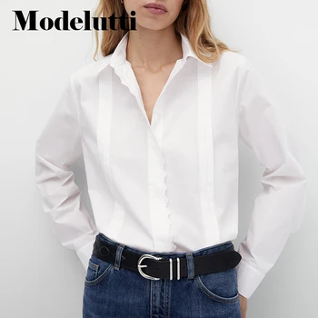 Modelutti 2022 Yeni Bahar Yaz Moda Uzun Kollu Commute T-shirt Kadın Gevşek Bluzlar Zarif Katı Basit Casual Tops Kadın