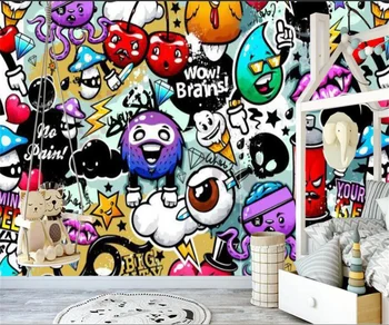 Modern kişilik renkli grafiti Duvar Kağıdı Odası Oturma Odası Ev Dekor Özelleştirilmiş Boyutu 3D İpek malzeme 3d duvar kağıdı