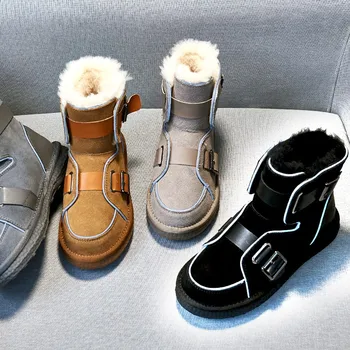 Mr Co Kar botları kaymaz bayan Botları Ayakkabı Peluş Sıcak Kürk Çizmeler Ayak Bileği Patik Süet Kar Botları Serseri Ayakkabı Moda Botas