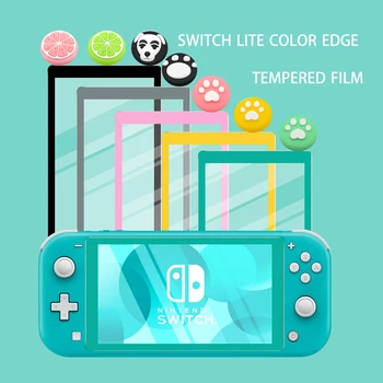Nintendo Anahtarı Lite Konsolu Ekran Koruyucu 9H Renkli Çerçeve Temperli Cam Filmi Başparmak Sapları NS Anahtarı Aksesuarları