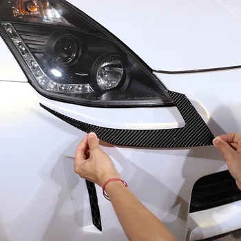 Nissan için 350Z 2003-06 Araba Far Kaş Göz Kapakları Trim dekorasyon çıkartması yumuşak karbon fiber Far Koruma Aksesuarları
