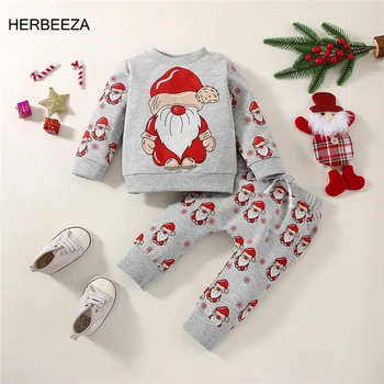 Noel Bebek Giysileri setleri Kış Yenidoğan Bebek Üst + Pantolon seti Bebek Yeni Yıl Kostüm Noel Baba Baskı Çocuk Erkek Giyim