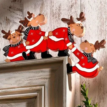 Noel Kapı Çerçevesi Dekorasyon Noel Baba Elk Ahşap Noel Süslemeleri 2022 Kapı Çerçevesi Ahşap Döşeme Noel Kapı Dekor Ev için