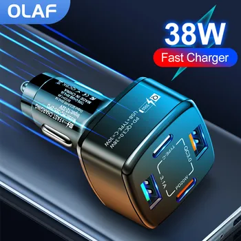Olaf 38W araba şarjı Hızlı Şarj Tipi C PD QC3. 0 3.1 A USB şarj aleti İçin Çoklu Bağlantı Noktaları iPhone Xiaomi Huawei Telefon Adaptörü
