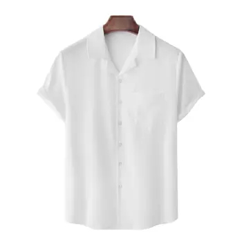 Parklees Erkek Beyaz Küba Yaka Gömlek Yaz Yeni Kısa Kollu Kamp Guayabera Gömlek Casual Düğme Aşağı Hızlı Kuru Temel Gömlek