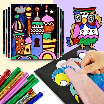 Parlayan Sihirli Çizim Oyuncak Glitter Kağıt Sanat Resim Kartı Yaratıcı Boyama Çocuklar için Zanaat Çıkartmalar Eğitim Oyuncaklar DIY 