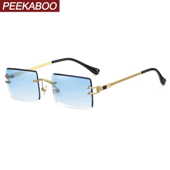 Peekaboo çerçevesiz gözlük erkekler için küçük çerçeve kare retro güneş gözlüğü kadınlar için metal altın 2022 uv400 mavi yeşil renkli