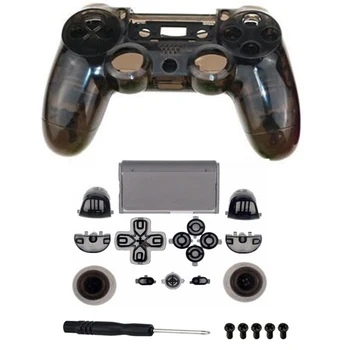 PS4 Tam Konut V1 kontrolör muhafazası Kılıf Kapak mod seti düğmeler Playstation 4 Dualshock 4 PS 4 Yedek Şeffaf Siyah