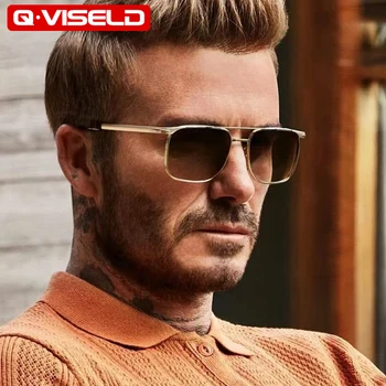 QVISELD David Beckham Aynı Kare Güneş Gözlüğü Erkekler İçin 2022 Lüks Marka Tasarımcısı Moda Retro Vintage UV400 Metal güneş gözlüğü