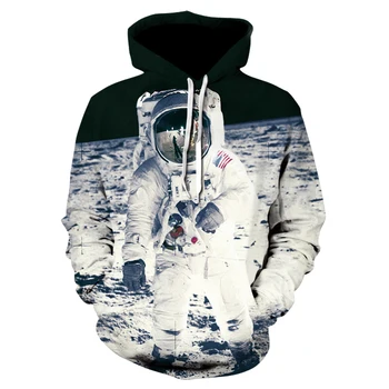 Rahat Astronot Uzay Galaxy Hoodies 2022 Erkek Kazak Kapüşonlu Sweatshirt Moda Uzun Kollu Ay İniş 3d Hoodies