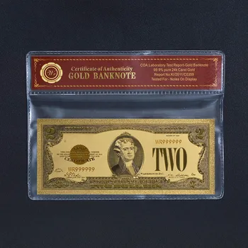 Renkli 2 Dolar 1928 Yılı Kağıt Fatura Banknot Amerikan 999 24k Altın Serbest COA ile Kaplama 