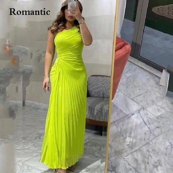 Romantik Bir Omuz Akşam Elbise Bir Çizgi Şifon Kolsuz Suudi Arabistan Balo Abiye Kadınlar İçin Vestido de festa Artı Boyutu 2022