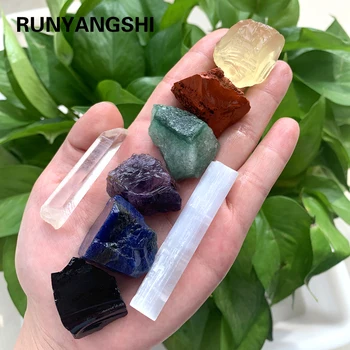 Runyangshi 1 takım Doğal kristal taş yedi çakralar büyük tahıl cilasız koleksiyonu hediye DIY cevheri standart kombinasyon