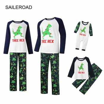 SAILEROAD Aile Eşleştirme Noel Dinozor Pijama Setleri Ebeveyn-çocuk Uyuyanlar İçin Kıyafet Noel Çocuk Ev Tekstili Yeni Yıl Kıyafetleri