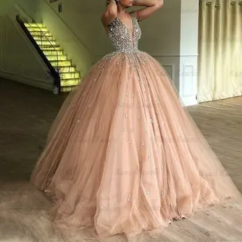 Seksi Prenses düğün elbisesi Kat Uzunluk V Boyun Kolsuz Kristaller Pullu gelinlik Gelin İçin 2022 Lüks Vestidos De Novia
