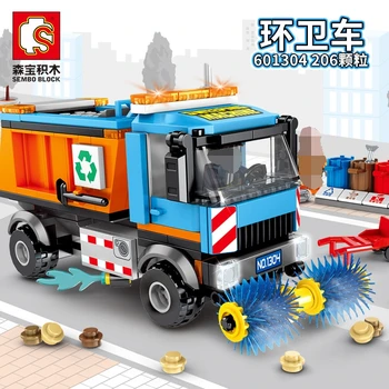 Sembo Blokları Süpürme Araç Modeli Tuğla Gıda Pizza Araba Eğitici çocuk oyuncakları Noel Çocuklar Juguetes Yeni Yıl Hediyeleri 601305
