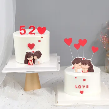 Sevgililer Günü Kek Topper Çok katmanlı İlmek İçi Boş Kalp Kağıt Kartı Tatlı Eklenti Mutlu Düğün Dekorasyon Parti Malzemeleri