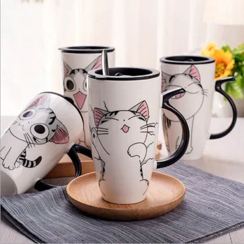 Sevimli Kedi Seramik Kahve kapaklı kupa Büyük Kapasiteli 600 ml Hayvan Kupalar yaratıcı Drinkware Kahve çay fincanları Yenilik Hediyeler süt kupası