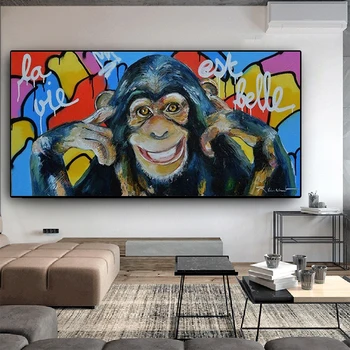 Sokak Graffiti sanat tuval Boyama Komik Gülümseme Maymun Posterler ve Baskılar Soyut Hayvan Duvar sanat resmi Oturma Odası Dekor için