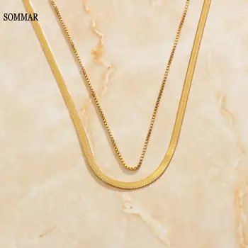 SOMMAR Moda Tasarımı Altın rengi Tanrıça moda kolyeler 2022 Çift katmanlı yılan zincir dövme gerdanlık euro fiyatları