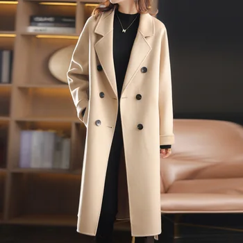 Sonbahar Ve Kış Yeni 100 % Saf Yün Yüksek dereceli Çift taraflı Yün Ceket kadın Uzun Takım Elbise Yaka Moda Tüm Maç Yün Üst