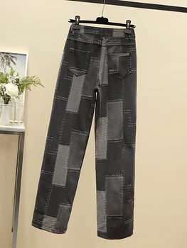 Sonbahar Yeni Moda kadın Kot Vintage Ekose Düz Kot Pantolon Streetwear Moda Yüksek Bel Rahat Çok Yönlü Pantolon Kadın