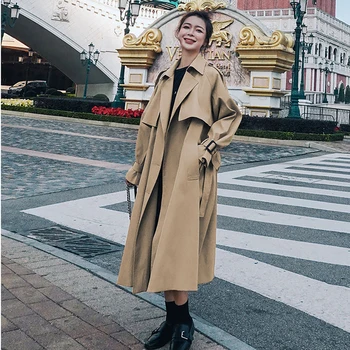 Streetwear Kadınlar Uzun Rüzgarlık Bahar Sonbahar Moda Gevşek Kruvaze Trençkot Palto Kadın Rahat Düz Dış Giyim