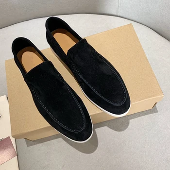 Süet deri makosenler Ayakkabı Erkekler için 2022 Rahat, Siyah erkek lüks tasarım ayakkabı Düz Kauçuk Taban Yürüyüş Ayakkabıları