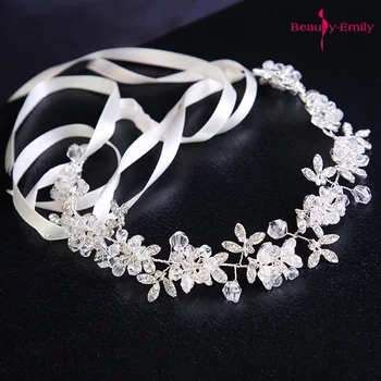 Sıcak Beyaz El Yapımı Kristal Headdress Nedime Düğün Çelenk Gelin Kafa Rhinestone Çiçek Prenses Düğün Aksesuarları