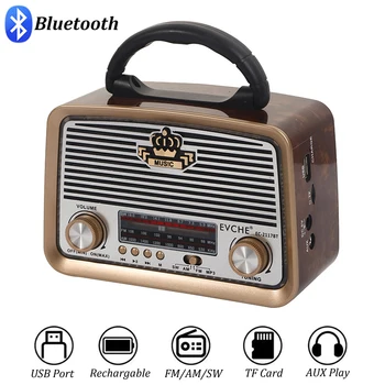 Taşınabilir Retro FM / AM / SW Radyo Tam Bant Radyo Alıcısı Ahşap Tahıl Bluetooth Hoparlör MP3 Müzik Çalar Destekusb / TF Kart / AUX Oyna
