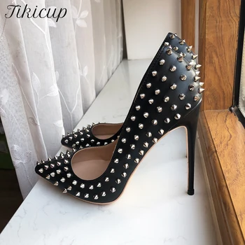 Tikicup Gümüş Sivri Kadın Siyah Mat Sivri Burun Seksi Yüksek Topuk parti ayakkabıları Tasarımcı Stiletto Pompaları 8cm 10cm 12cm Özelleştirmek