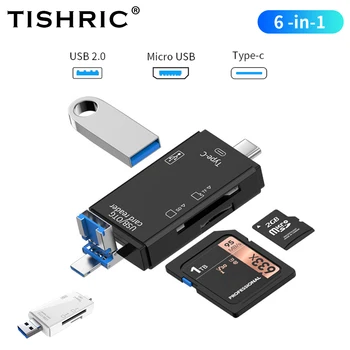 TISHRIC 6 in 1 kart okuyucu USB 2.0 OTG Arayüzü Harici U Disk / TF Kart / SD Kart / Klavye / Fare / Kamera Desteği TF SD Kart Yuvası