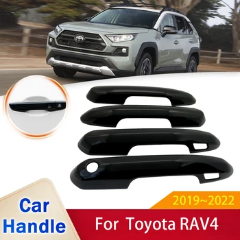 Toyota için RAV4 RAV 4 XA50 2019 2020 2021 2022 Parlak Siyah Karbon Fiber Krom Kapı kulp kılıfı Çıkartmalar Trim Araba Aksesuarları