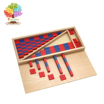 Treeyear Montessori Matematik Malzemesi - Küçük Sayısal Çubuklar Numarası Fayans Mavi Kırmızı Renk Ahşap Kutu Okul Öncesi Çocuklar için