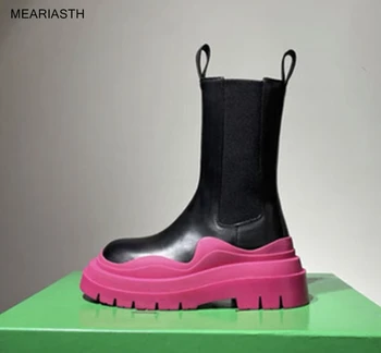 Tıknaz platform ayakkabılar Kadın Chelsea Çizmeler 2022 Yeni Kış Orta Topuklu yarım çizmeler Kar Punk Goth Moda Motosiklet Botları Bayanlar