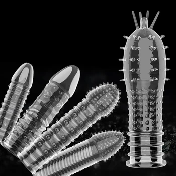 Uzatma Kullanımlık Prezervatif Klitoris Masajı Penis Kollu Erkek Büyütme Zaman Gecikmesi Kapak Kristal Şeffaf Prezervatif Seks Oyuncakları Adam İçin