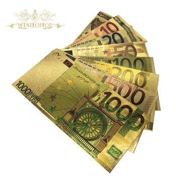 Wishonor Tam Setleri 24 K Altın Banknot Euro 5-1000 Altın Folyo Banknot 8 adet/grup olarak Iş ve Yılbaşı Hediyeleri