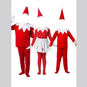 Xma Çocuklar Elf Kostüm Yetişkin Elf Kostüm Kırmızı Yeni Yıl Cosplay Parti Elbise Aile Cadılar Bayramı Noel fantezi parti elbisesi Giysi Seti