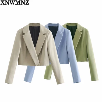 XNWMNZ 2021 2 Parça Setleri Kadın Moda Ofis Kırpılmış Blazers Ceketler Ve Yüksek Bel Mini Etekler Yan Bölünmüş Çatal Kadın Setleri