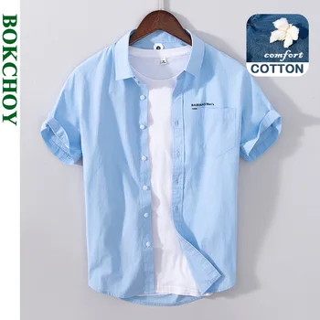 Yaz Bahar Yeni Erkek Düz Renk Beş noktalı Kollu Gömlek Casual Kısa kollu Cep Gömlek İş Elbisesi Beyaz Mavi GC-1610