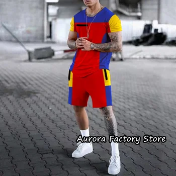 Yaz erkek Eşofman Düz renk T-Shirt şort takımı Rahat Spor koşu elbisesi Erkek Moda Kıyafet Giyim Streetwear