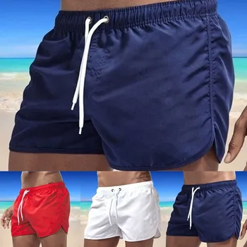 Yaz Erkekler İpli Plaj Sörf Şort Spor Eğitimi Vücut Geliştirme Gym Fitness egzersiz pantolonları Mayo Yüzmek Mayo Mayo