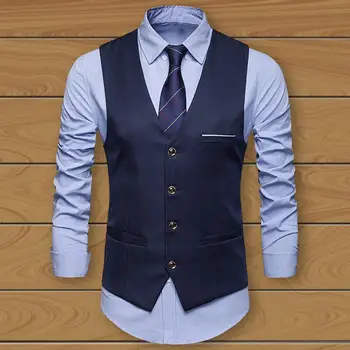 Yeni Erkek Takım Elbise Yelek Düz Renk Slim Fit V Boyun Klasik Streetwear Kore Tarzı Sonbahar Tek Göğüslü Yelek